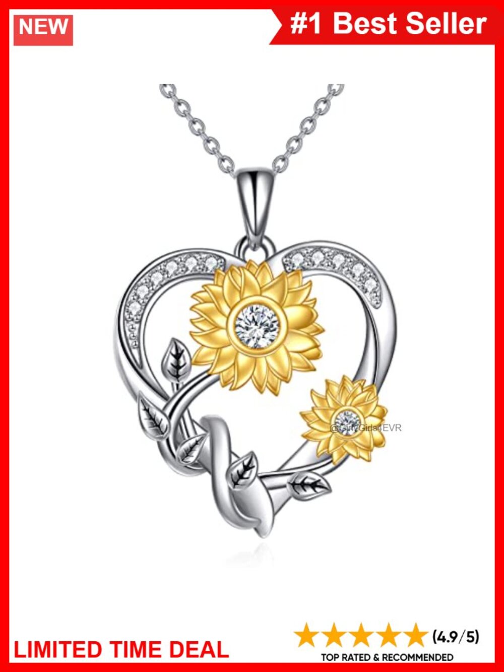 18K Gold Plated Sterling Silver Moissanite Sunflower Heart Pendant Necklace
